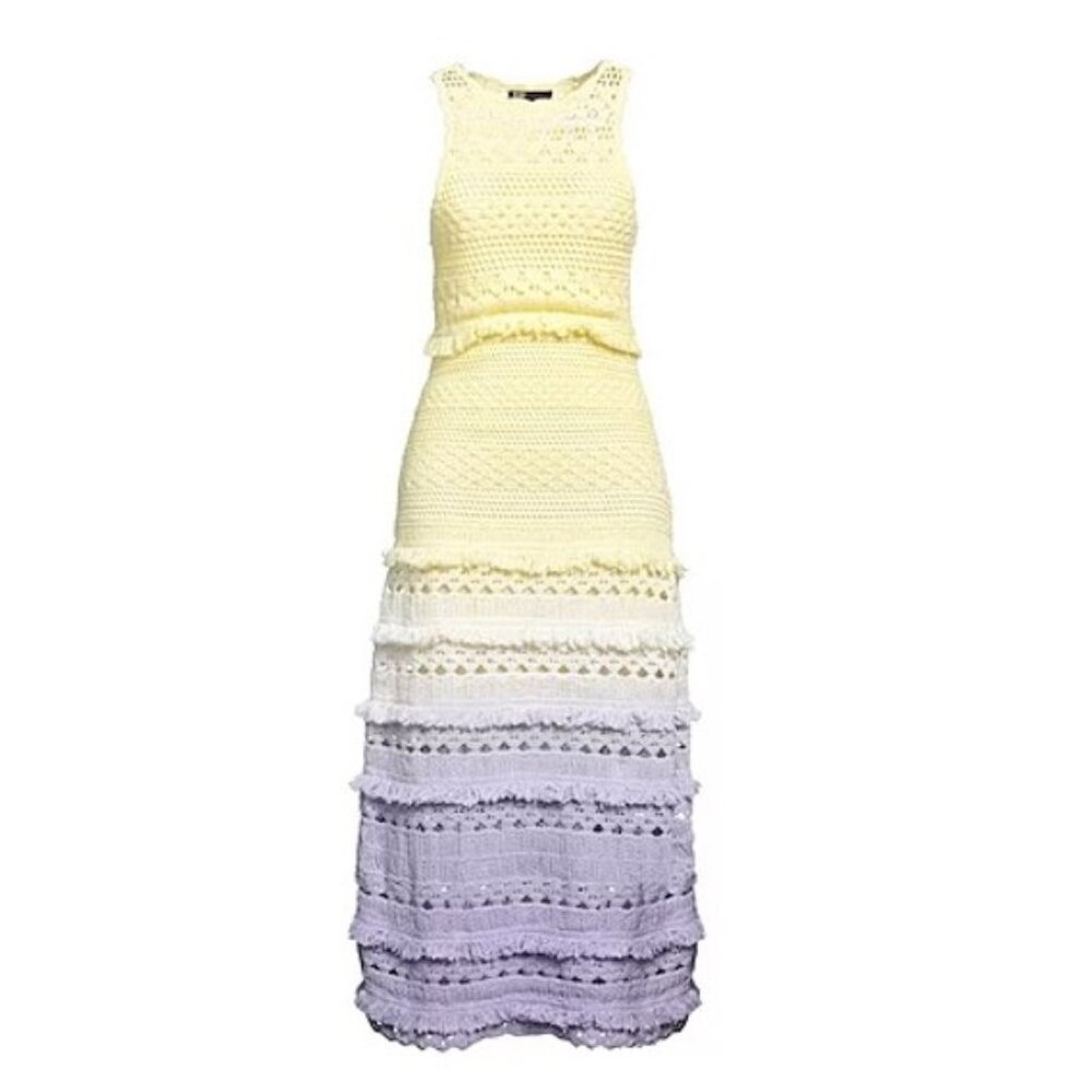 Maje Yellow to Lilac Ombre Crochet Maxi Dress